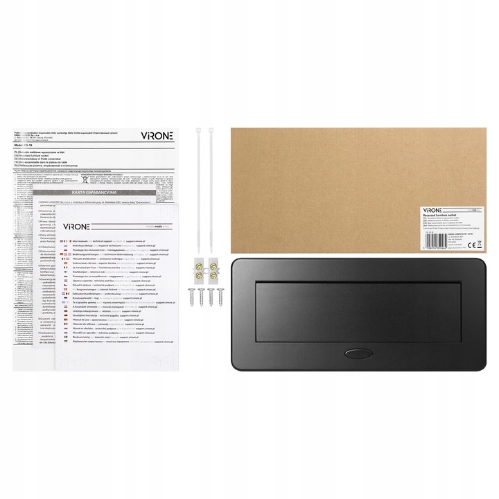 gniazdo wpuszczane chowane w blat potrójne stalowe czarne gniazdo meblowe