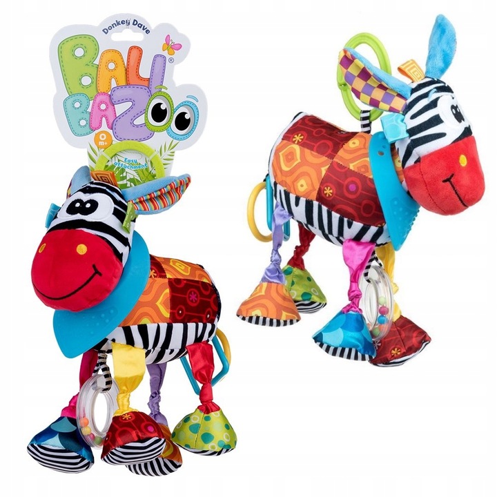 Zawieszka do wózka sensoryczna kontrastowa grzechotka Osioł Dave Dumel