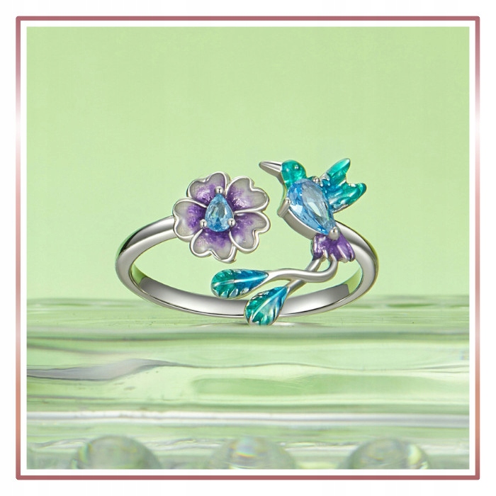 Srebrny Pierścionek Otwarty UROCZY RAJSKI PTAK S925