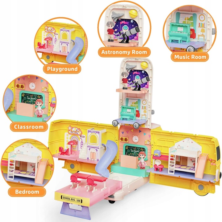 AUTOBUS SZKOLNY JEŹDZIK 2W1 DOMEK SZKOŁA DLA LALEK AKCESORIA