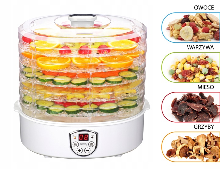 Suszarka do grzybów ziół i żywności 550W timer LCD