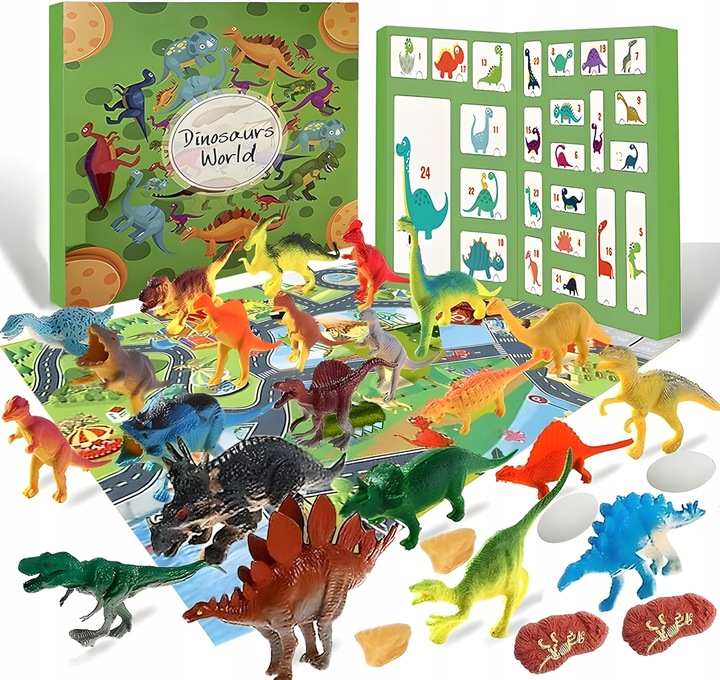 Kalendarz Adwentowy Świąteczny dla Dzieci 24 Dinozaury Kolejka Akcesoria