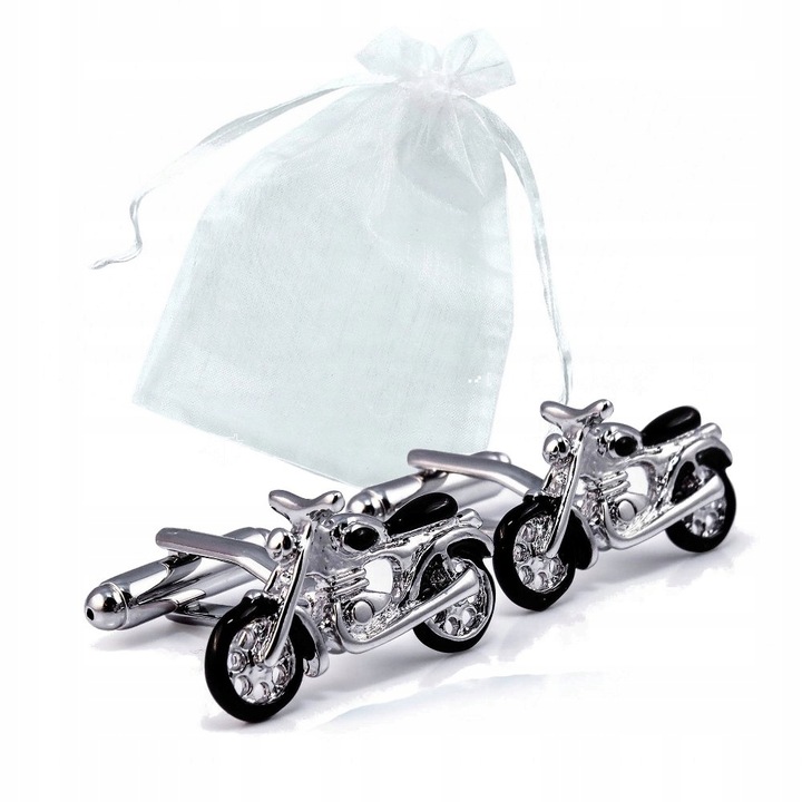 Spinki do mankietów / koszuli motocykle motory srebrne ZESTAW 2szt