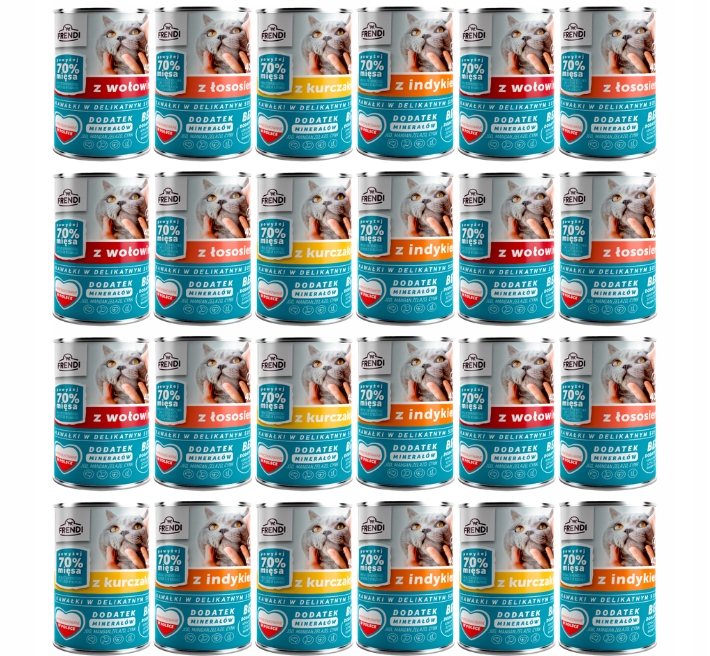 FRENDI kawałki w sosie MIX SMAKÓW karma mokra dla kota 70% MIĘSA 24x400g