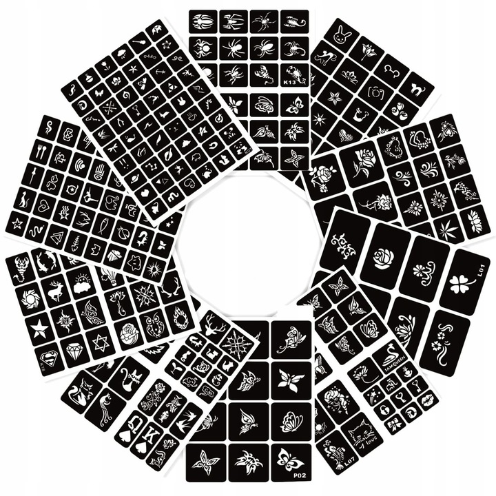 TATUAŻE BROKATOWE SZBLONY PAKIET SZABLONÓW 258szt