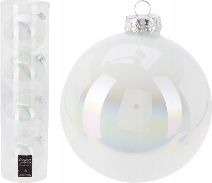 Bombki choinkowe białe szklane 4 szt zestaw ozdób świątecznych 10cm duże