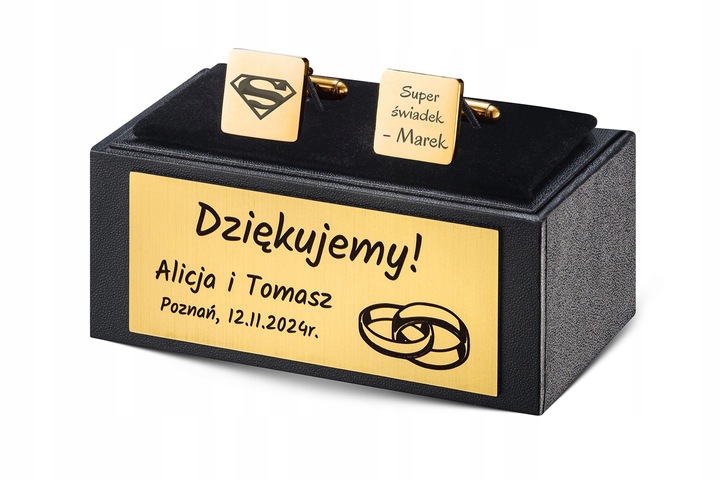 Spinki do mankietów Złote Stalowe z GRAWEREM Prezent dla Taty Męża