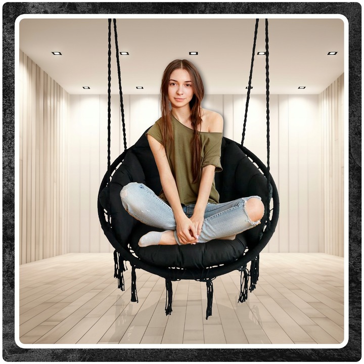 Czarna czarne Bocianie gniazdo huśtawka + PIKOWANA Poduszka XXL + 2 Zestawy