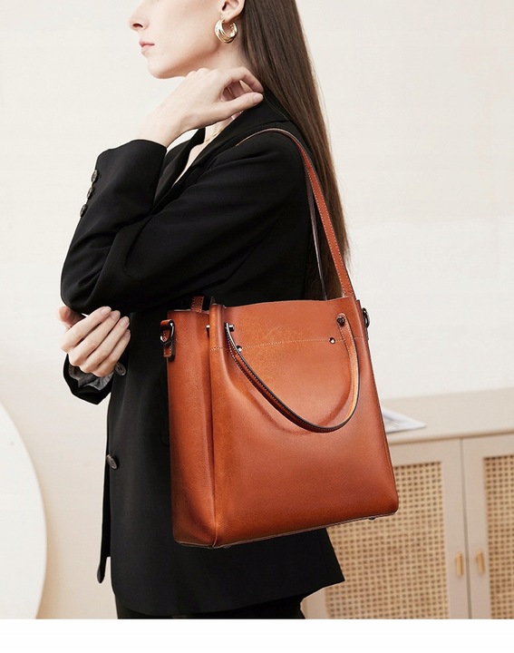 TOREBKA DAMSKA NA RAMIĘ SKÓRZANA TORBA CZARNY DO RĘKI SHOPPER PASEK