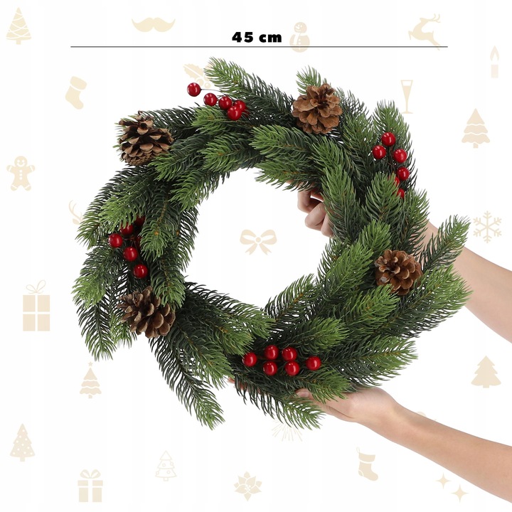 WIANEK ŚWIĄTECZNY STROIK NA DRZWI STÓŁ WIENIEC OZDOBA PREMIUM ŚWIĘTA 45 cm