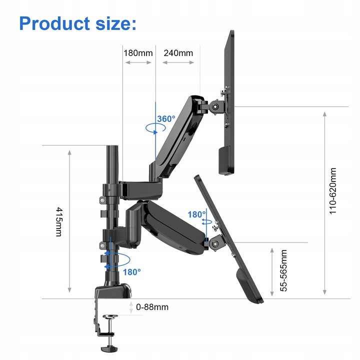 Podstawa obrotowa ze sprężyną gazową dla dwóch monitorów LCD 13-32 cale 9kg