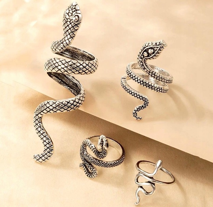 Komplet pierścionków srebrnych Metalowe Antyczne Srebro Punkowe węże snake