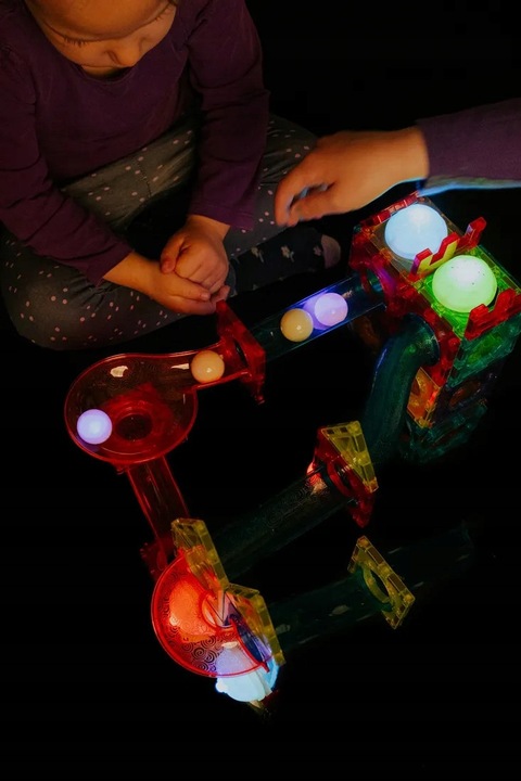 Świecące KLOCKI MAGNETYCZNE świecący tor kulkowy ZESTAW XL kulodrom 75 el.