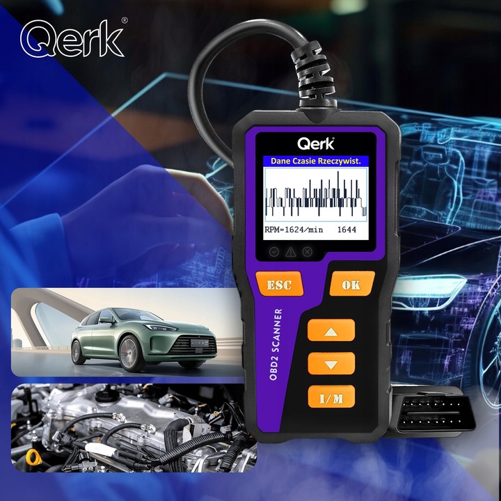INTERFEJS DIAGNOSTYCZNY TESTER OBD2 POLSKIE MENU QERK T51 KOLOROWY ELM327