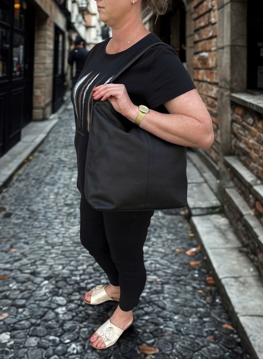 CZARNA TOREBKA SKÓRA NATURALNA WOREK SHOPPER A4 KLASYCZNA TORBA SKÓRZANA