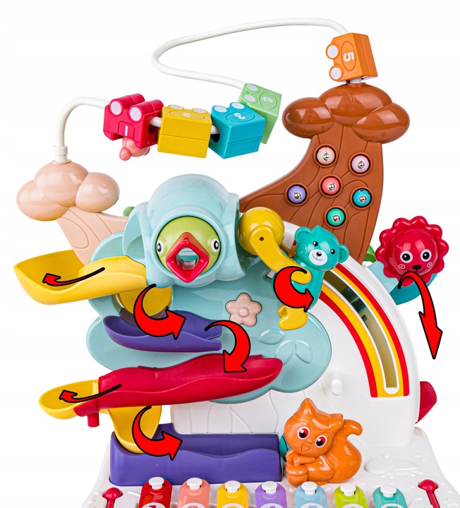 Interaktywny Tor kulkowy GRA MAGNETYCZNA NAKARM PTASZKA CYMBAŁKI PIANINO