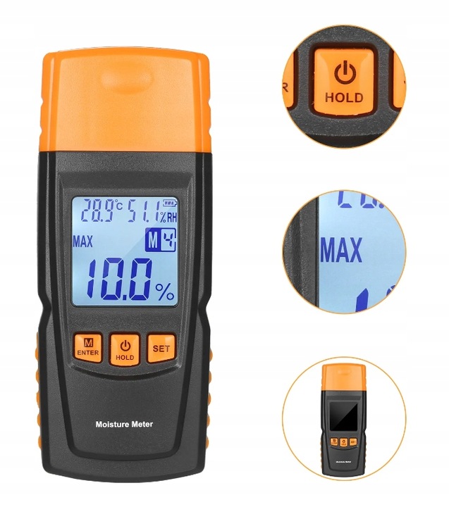 WILGOTNOŚCIOMIERZ MIERNIK WILGOTNOŚCI DO DREWNA 4 GRUPY POMIARU 9V BENETECH