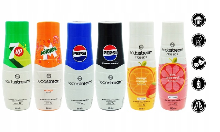 6x SYROP SODASTREAM KONCENTRAT 6 SMAKÓW DO SATURATORA 9L NAPOJU z 440ml