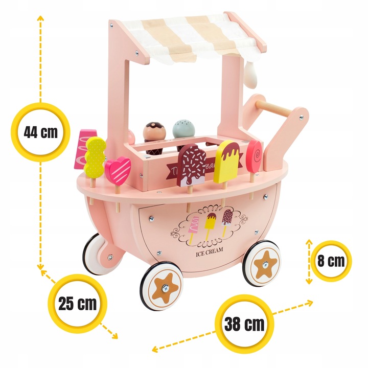 Lodziarnia drewniana dla dzieci zabawka wózek na kółkach lody gałki patyku