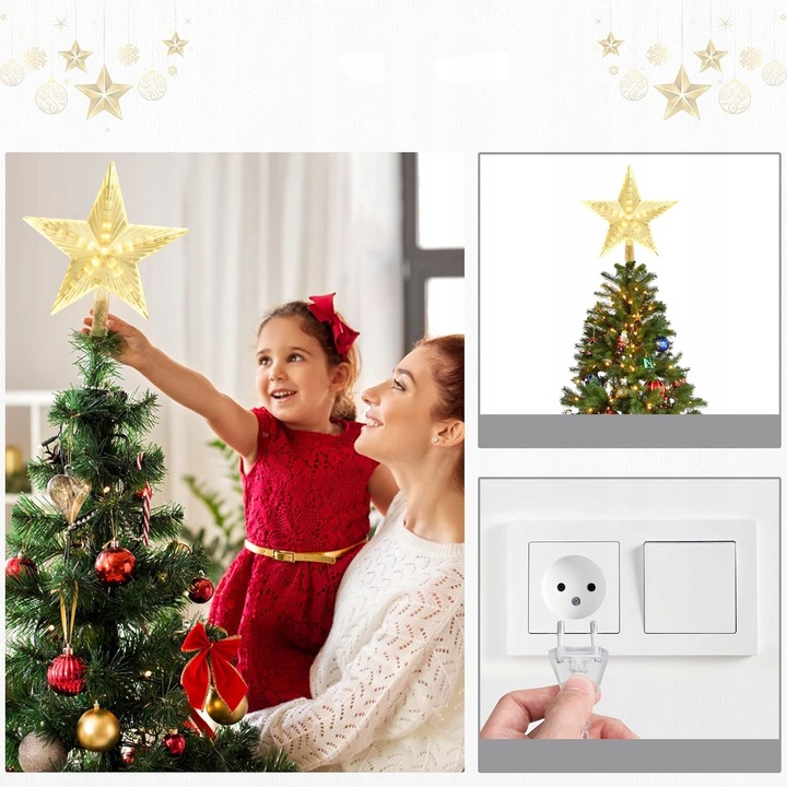 Gwiazda Czubek 31 Led Biały Ciepły na Choinkę Święta Świecąca Ozdoba Szpic