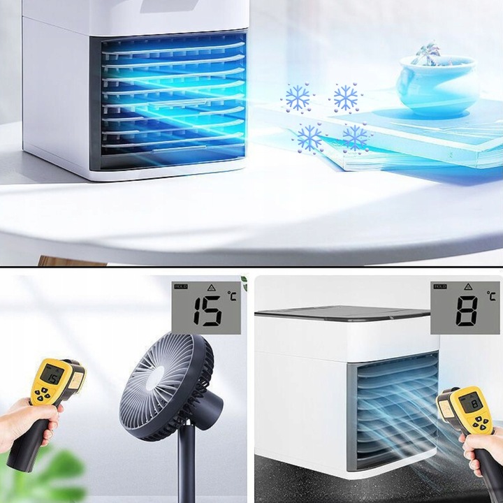 PRZENOŚNY MAŁY KLIMATYZER USB NA WODĘ i LÓD 3W1 KLIMATOR DO DOMU WENTYLATOR