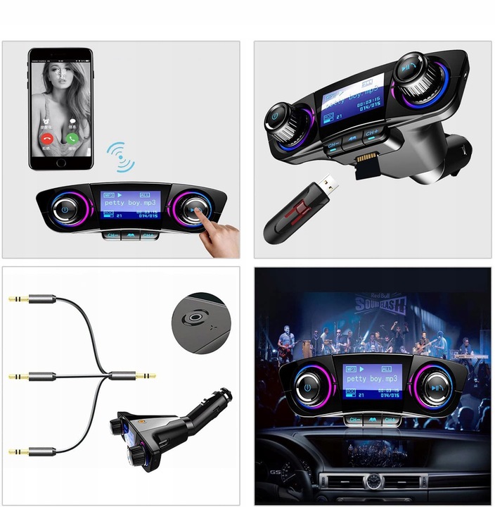 TRANSMITER FM BLUETOOTH 5.0 USB MULTIMEDIALNY 8w1