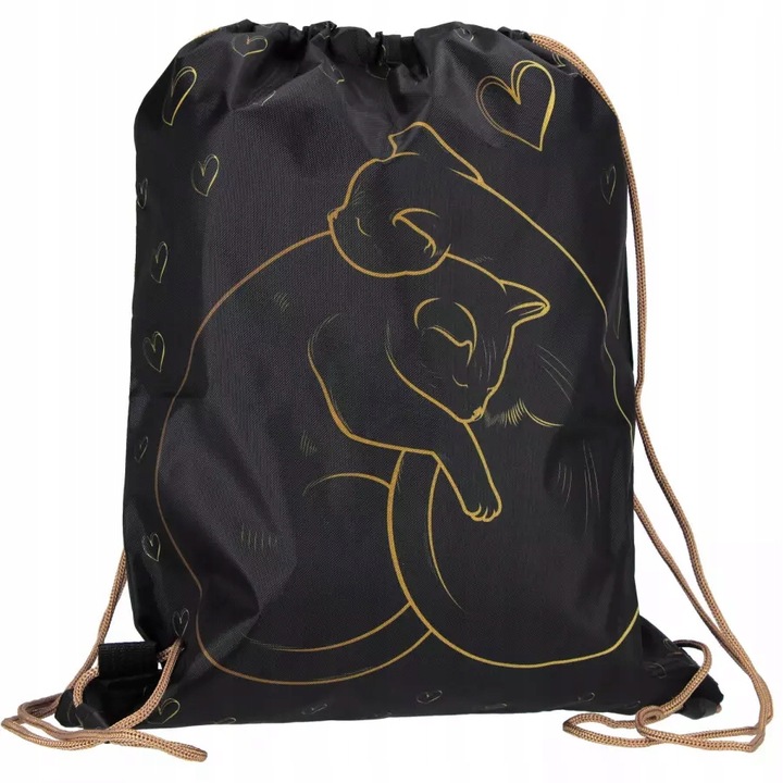 WOREK SZKOLNY PLECAK NA BUTY OBUWIE WF DZIEWCZYNKI CZARNY ZŁOTY KOTKI SERCE