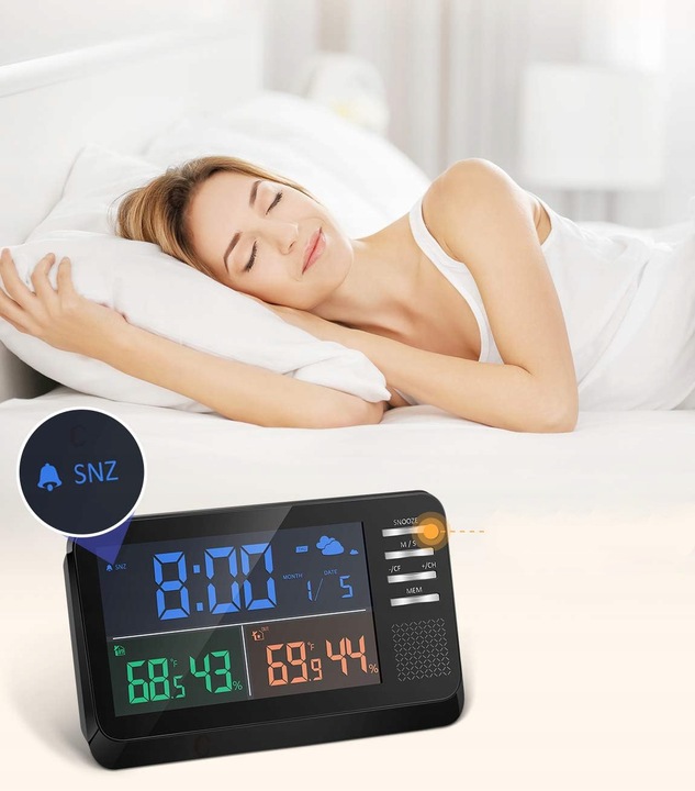 Bezprzewodowa Stacja Pogodowa Zegar Termometr Data