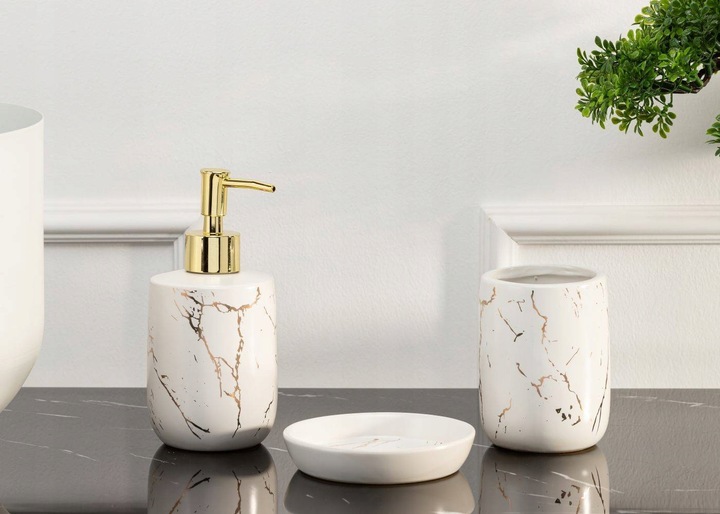 Komplet łazienkowy Lua White zestaw 3 el pojemnik dozownik mydelniczka GLAM