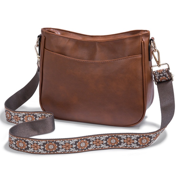 Torebka Damska BRĄZOWA Elegancka Pojemna na Ramię Pasek Brązowy