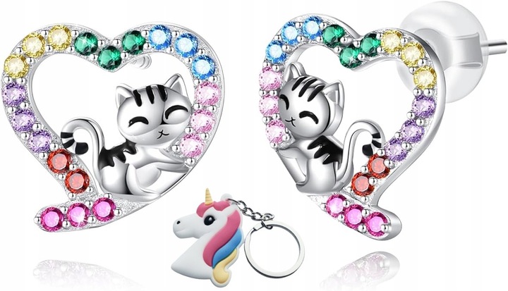 Kolczyki srebrne kotki dla dziewczynki dla dzieci srebro wkrętki sztyfty