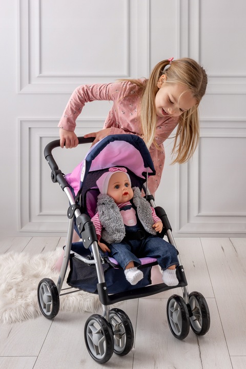 Wózek z lalką Doris SPACRÓWKA DLA LALEK + Duża INTERAKTYWNA LALKA BOBAS
