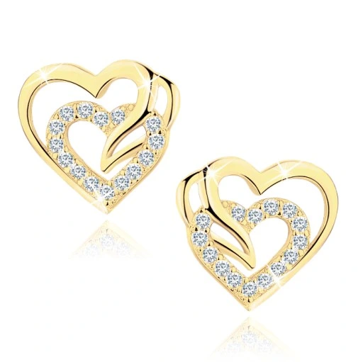 ZŁOTE KOLCZYKI WKRĘTKI SZTYFTY SERCA, KOLCZYKI SREBRO PRÓBA 925 ORYGINALNE