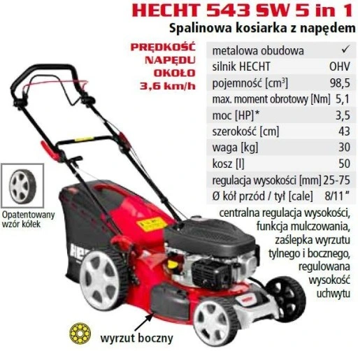 KOSIARKA SPALINOWA DO TRAWY KOSZ HECHT543SWE ROZRUSZNIK 43CM MULCZOWANIE