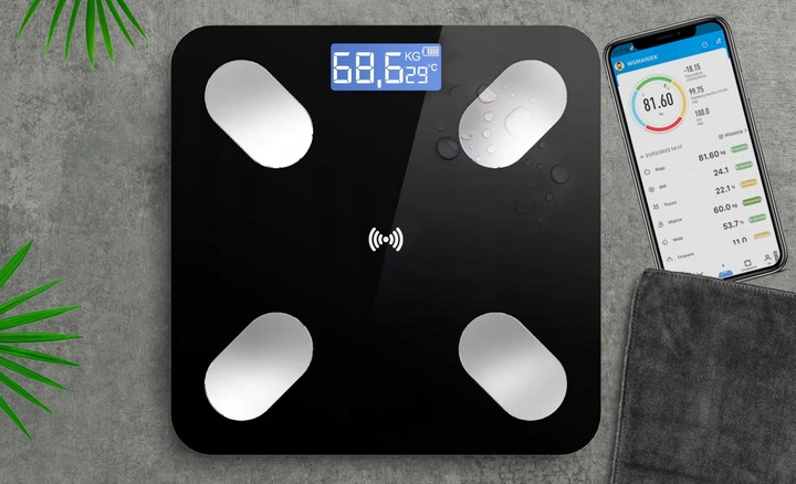 WAGA ŁAZIENKOWA ANALITYCZNA CZUJNIKI SMART+ ANDROID iOS / PRECYZYJNY POMIAR