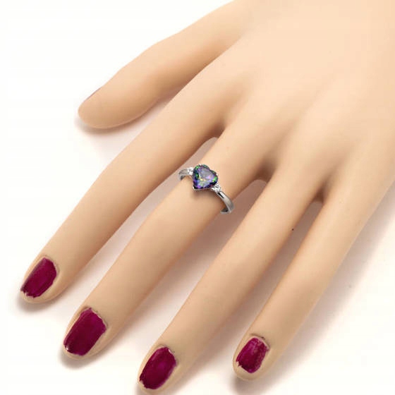 Srebrny Pierścionek Serduszko Cyrkonia Multikolor