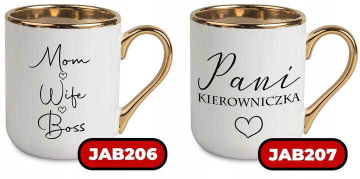 Kubek Elegant Biały Ucho Rant złoty PREZENT DLA SUPER SZEFOWA MiX WZORÓW