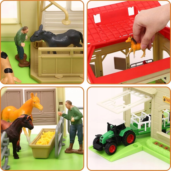 Mega Farma Gospodarstwo STODOŁA OBORA FGURKI ZWIERZĘTA DROGA + 3 TRAKTORY