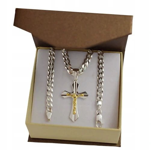 Łańcuszek Srebrny Męski Pancerka 5,00 mm z Krzyżykiem pr 925 Grawer Gratis