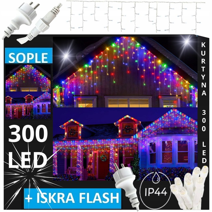 SOPLE 300 LED LAMPKI ZEWNĘTRZNE IP44 STAŁE + FLASH ŚWIATEŁKA MULTIKOLOR