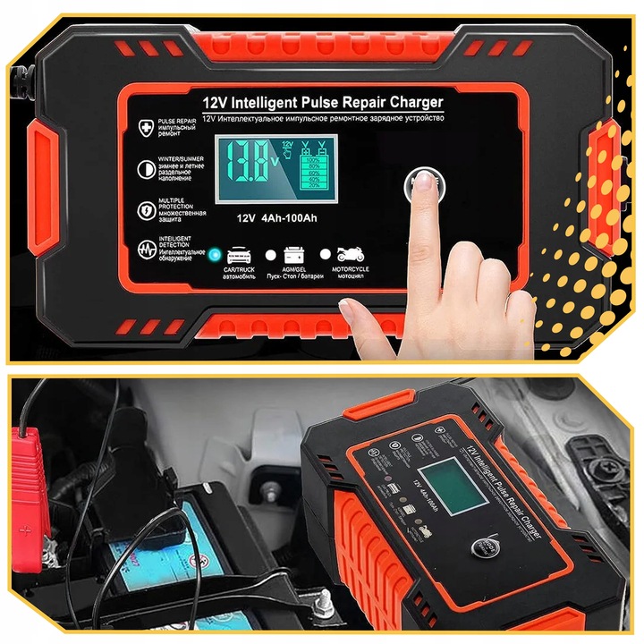 Prostownik automatyczny samochodowy ŁADOWARKA AKUMULATORA smart LCD 12V