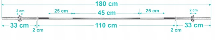 GRYF PROSTY STALOWY GWINTOWANY SZTANGA DO ĆWICZEŃ Z ZACISKAMI 180 cm 25mm