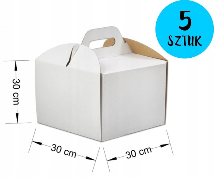 Karton pudełko na tort ciasto 30x30x30cm BIAŁE opakowanie z rączką 5 SZTUK