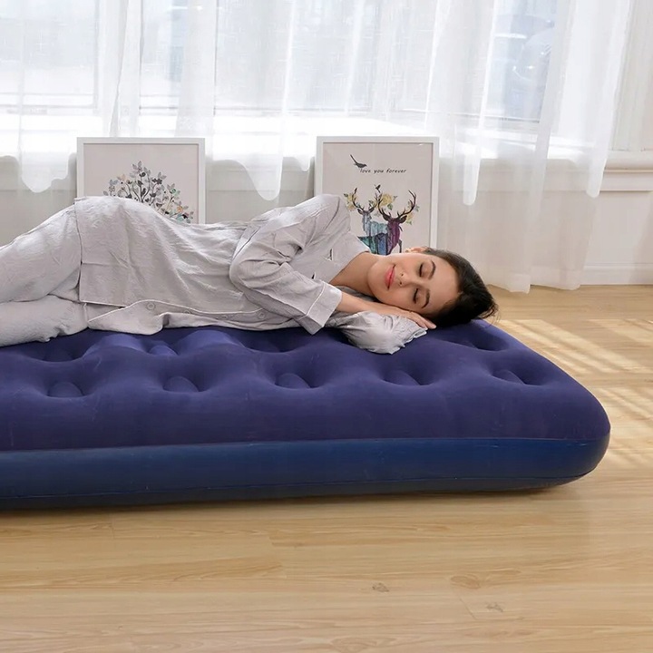 MATERAC DWUOSOBOWY WELUROWY DMUCHANY 192x135x22 cm