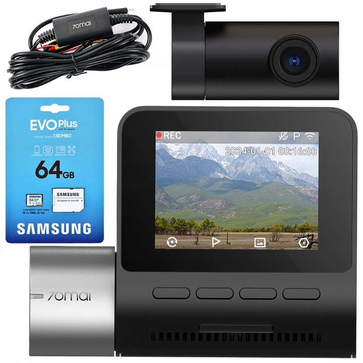70mai Wideorejestrator A510 SET HDR + kamera tylna RC11 + UP03 + EVO 64GB