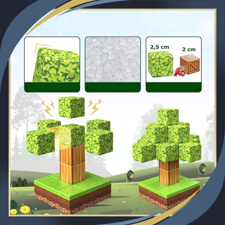 KLOCKI MAGNETYCZNE Sześciany Piksele Dla dzieci 200 KLOCKÓW + 2 LUDZIKI