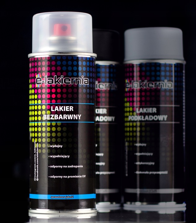 LAKIER SAMOCHODOWY SPRAY ZESTAW DO PLASTIKU KAŻDY KOLOR E-LAKIERNIA