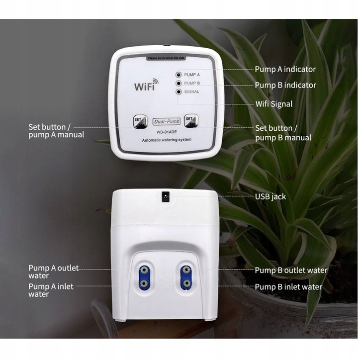 INTELIGENTNY AUTOMATYCZNY PODLEWACZ DO KWIATÓW Z PODWÓJNĄ POMPĄ WIFI
