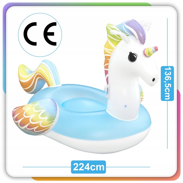 Materac Dmuchany Jednorożec GIGANT na Basen Plażę Uchwyty 224x159cm Bestway