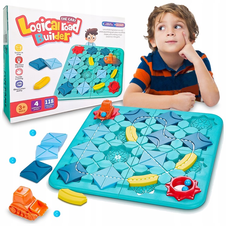 GRA LOGICZNA DLA DZIECI Układanka Labirynt Budowanie Drogi Klocki PREZENT